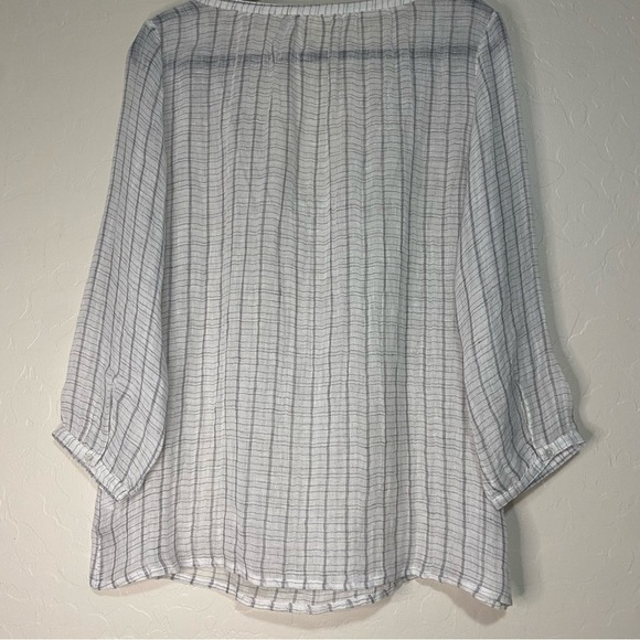 Eileen Fisher White Linen Sheer Lightweight Boho Wide Neck Box Top Blouse M - Picture 9 of 10